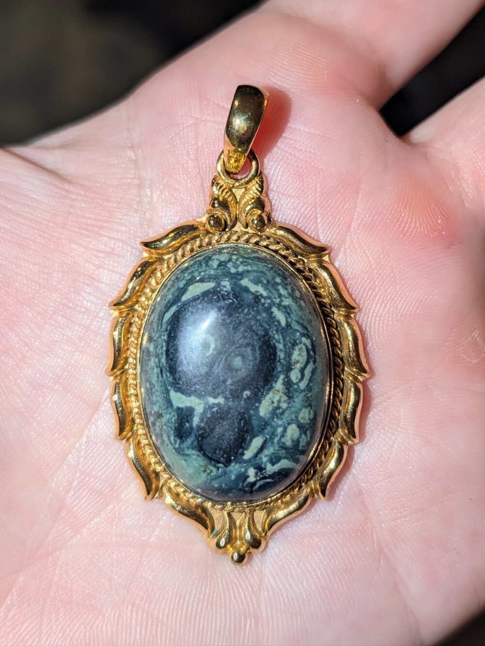 Gold-Tone Pendant w/ Green Stone